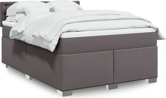 vidaXL Vidaxl - Cama Box Spring Con Colch&oacute;n Cuero Sint&eacute;tico Gris 160x200 Cm
