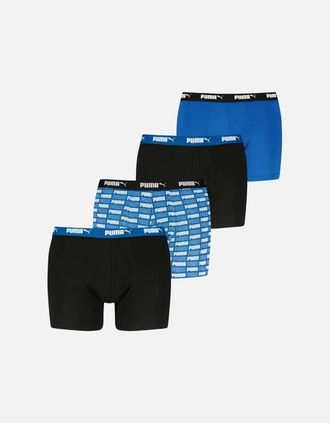 Puma Mens 4-Pack Aop Logo Print Boxer Briefs, Black/Blue - Size: 32/30/31