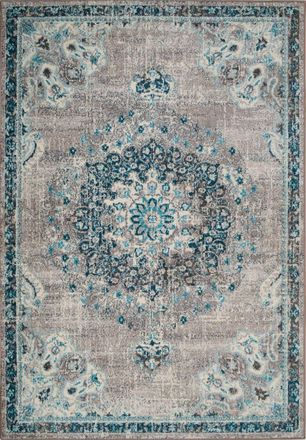 Nazar Rugs Alfombra de salón vintage - pelo corto y suave azul cerúleo 200X290
