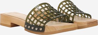 Vince Womens Wooden Sole Sandals Green Pvc Slippers Flat Shoes