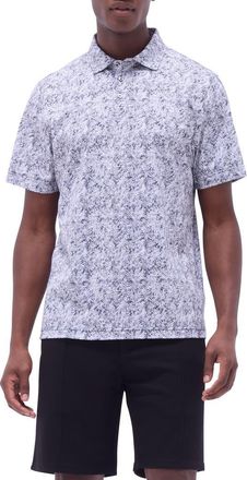 Bugatchi Victor OoohCotton Leaf Print Polo in Black at Nordstrom, Size Xxx-Large