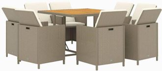 vidaXL Set Comedor De Jard&iacute;n 9 Pzas Con Cojines Rat&aacute;n Sint&eacute;tico Beige Vidaxl