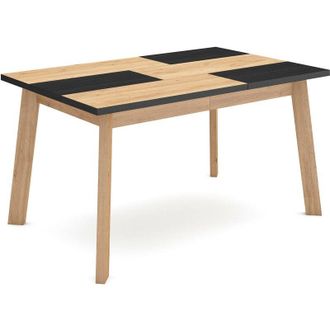 Skraut Home Skraut Home - Mesa Comedor, Mesa Fija Cocina Y Sal&oacute;n, 140, Para 6 Comensales, Patas De Madera, Estilo Moderno, Roble Y Negro