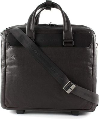 Piquadro Zwarte Vierkante Wieltjes Laptoptas - Heren - Handtassen - Bruin - ONE Size - Leer - Tassen