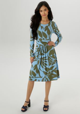 Aniston Jerseykleid ANISTON SELECTED, Damen, Gr. 46, N-Gr, gr&uuml;n (oliv hellblau), Single Jersey, Obermaterial: 95% Viskose, 5% Elasthan, bedruckt, gebl&uuml;mt, fig