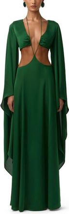 Naked Wardrobe Cutout Satin Maxi Dress in Jade at Nordstrom, Size X-Large