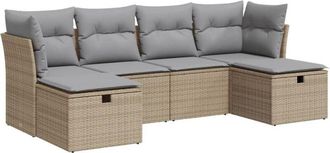 vidaXL Vidaxl - Juego De Sof&aacute;s Jard&iacute;n Con Cojines 6 Pzas Rat&aacute;n Sint&eacute;tico Beige