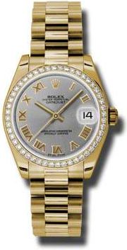 Rolex Lady-Datejust 31 Grey Dial 18K Yellow Gold President Automatic Ladies Watch 178288GRP
