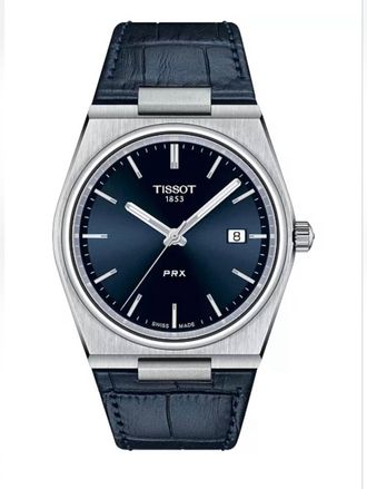 Tissot Mens Prx Leather Strap 40Mm Watch In Blue