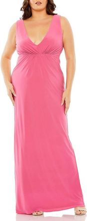 Mac Duggal Jersey V-Neckline Cutout Gown in Hot Pink at Nordstrom, Size 18W