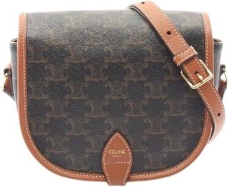Celine Pre-owned Cross Body Bags, female, Brown, Size: ONE SIZE Pre-owned Folco Medium PVC Coated Canvas Shoulder Bag