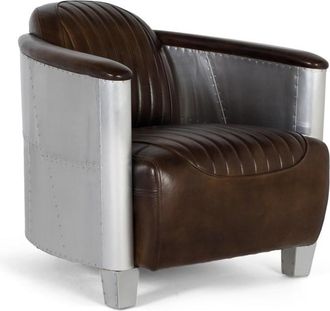 Giner&Colomer Sill&oacute;n tapizado en piel marr&oacute;n con acabado envejecido