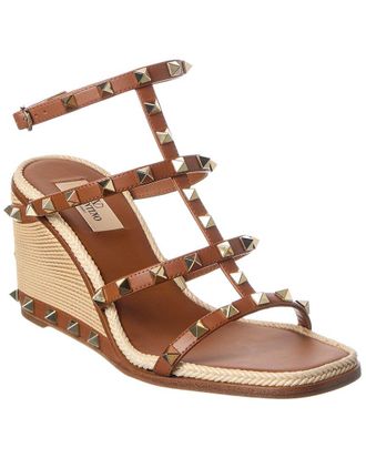 Valentino Rockstud Caged 90 Leather Ankle Strap Wedge Sandal