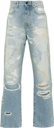 Amiri Repaired straight-leg jeans - men - Polyester/Cotton/Cotton - 36 - Blue