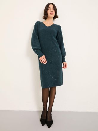 Fat Face FatFace Teal Blue Petite Sparkle Knit Midi Dress
