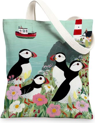 Generic Bird Floral Canvas Tote Bag, Reusable Lightweight Eco-Friendly Shopping Shoulder Bags 13x15 Inch