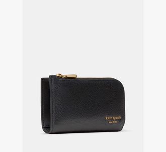 Kate Spade New York Womens Devin Small Slim Bifold Wallet in Black | Pebble Leather