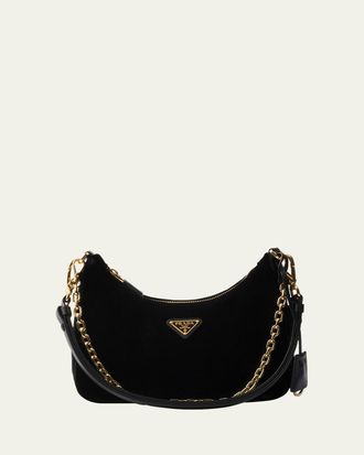 Prada Zip Velvet Shoulder Bag