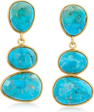 Ross-Simons Mohave Turquoise Drop Earrings in 18kt Gold Over Sterling