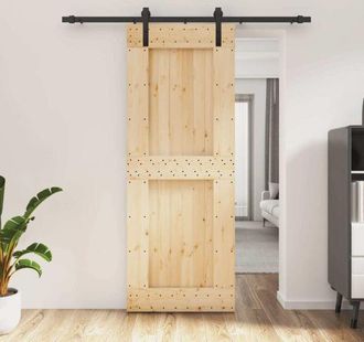 vidaXL Puerta Corredera Con Herrajes Madera Maciza De Pino 80x210 Cm Vidaxl