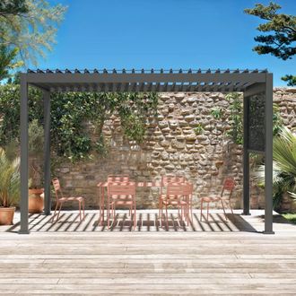 Sweeek Louvered Pergola Aluminium 4 X 3m & 3m Blind in Grey
