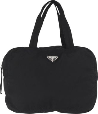 Prada Vintage Zip Handbag Tessuto Black Nylon Handbag (Pre-Owned)