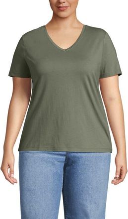 Lands End Supima Cotton V-Neck T-Shirt in Sage at Nordstrom, Size 1X