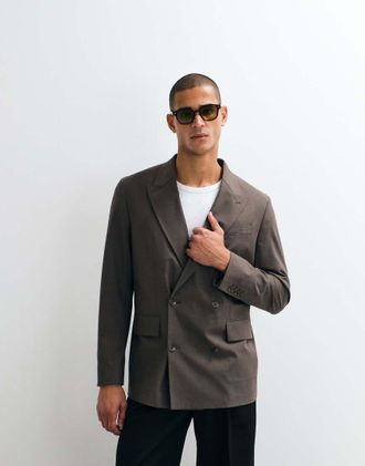 Mango Boston - Blazer da abito doppiopetto vestibilit&agrave; classica marrone medio in coordinato