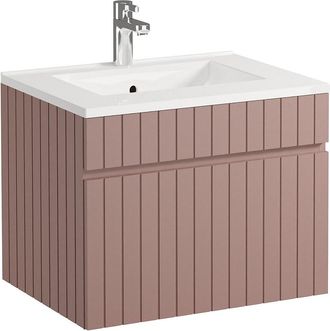 Vente-Unique Mueble de baño suspendido en rosa con lavabo encastrado - 60 cm - SATARA