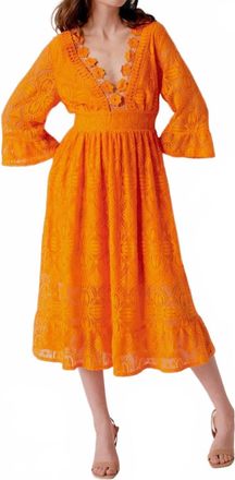 b.young Jali Lace Midi Dress In Orange Peel