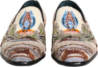 Dolce & Gabbana Mens Multicolor Sequin Embroidered Loafers Shoes Leather
