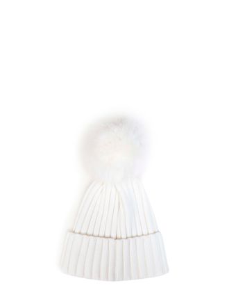 Moncler L20933B00039M1131034 Virgin Wool Ribbed Knit Beanie - White