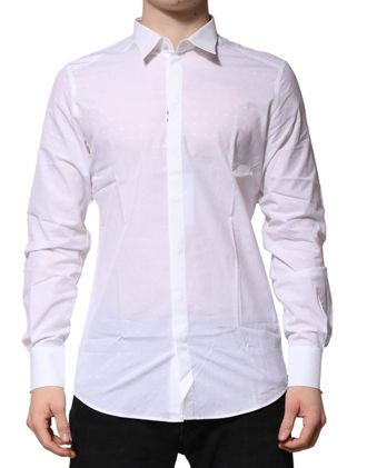Dolce & Gabbana White Cotton GOLD Long Sleeves Formal Mens Shirt