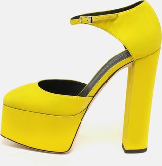 Giuseppe Zanotti Yellow Iridescent Patent Leather Platform Ankle Strap Pumps