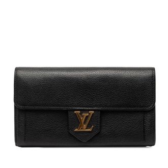 Louis Vuitton Black Leather Long Wallet (Bi-Fold) (Pre-Owned)