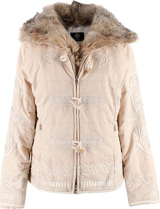 Bogner Cream Embroidered Fox Fur Trim Duffle Jacket Size S