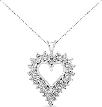 House of Brilliance 925 Sterling Silver 4 Cttw Round-Cut Double Row Composite Diamond Heart 18 Pendant Necklace