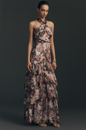 Dress The Population Maya Ruffle Halter Maxi Dress