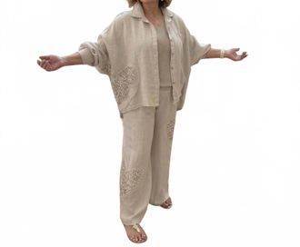 Made in Italy Amore Wide Leg Linen Pants In Beige