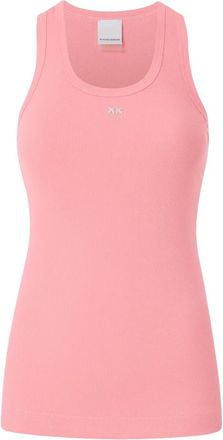 Pinko Sleeveless Tops, female, Pink, S, Love Birds Ribbed Cotton Tank Top