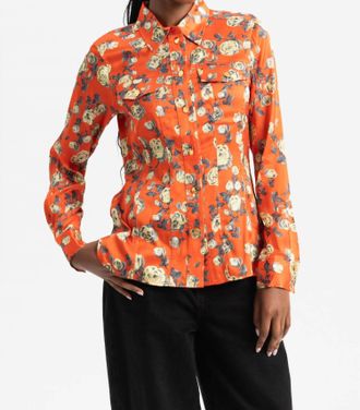 Ganni Printed Satin Shirt In Poinciana