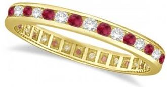 Allurez Ruby & Diamond Channel Set Ring Eternity Band 14k Yellow Gold (1.04ct)
