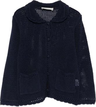 Dunst Peter-Pan Gebreid Vest met Open Ajour - Dames - Vesten - Blauw - M - Katoen - Truien & Vesten