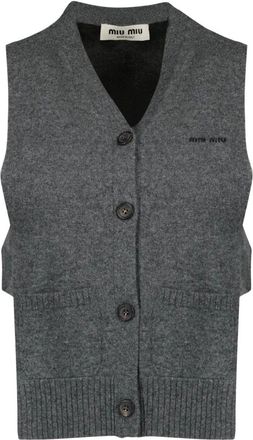 Miu Miu Jassen, Dames, Grijs, M, Cashmere Cardigan Vest