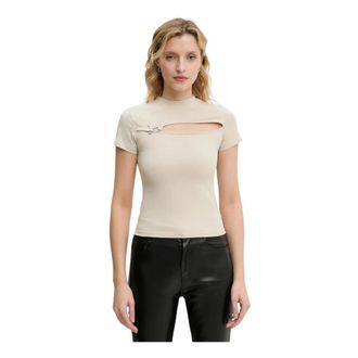 Heliot Emil Heliot Emil, Tops, Dames, Beige, M, Katoen, T-shirt met uitsnede