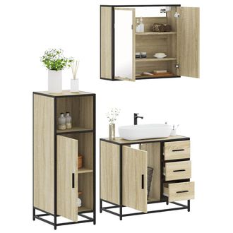 Berkfield Home 3 Piece Bathroom Furniture Set Sonoma Oak Engineered Wood in Brown