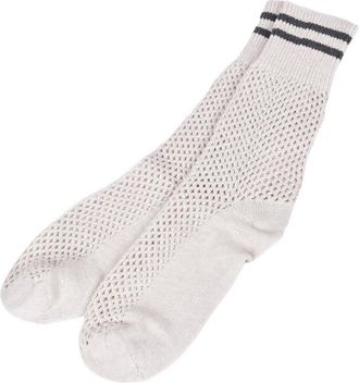 Brunello Cucinelli Womens Oat Two-Tone Hand Knit Socks, Size M