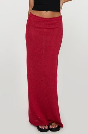 Princess Polly Hugs Kisses Metallic Knit Maxi Skirt in Red at Nordstrom, Size 8