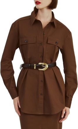 Bardot Tybi Stretch Poplin Button-Up Shirt in Chocolate at Nordstrom, Size 2