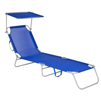 Trade Shop Trade Shop - Lettino In Textilene Con Parasole Blu Per Mare Giardino Schienale Regolabile 281012